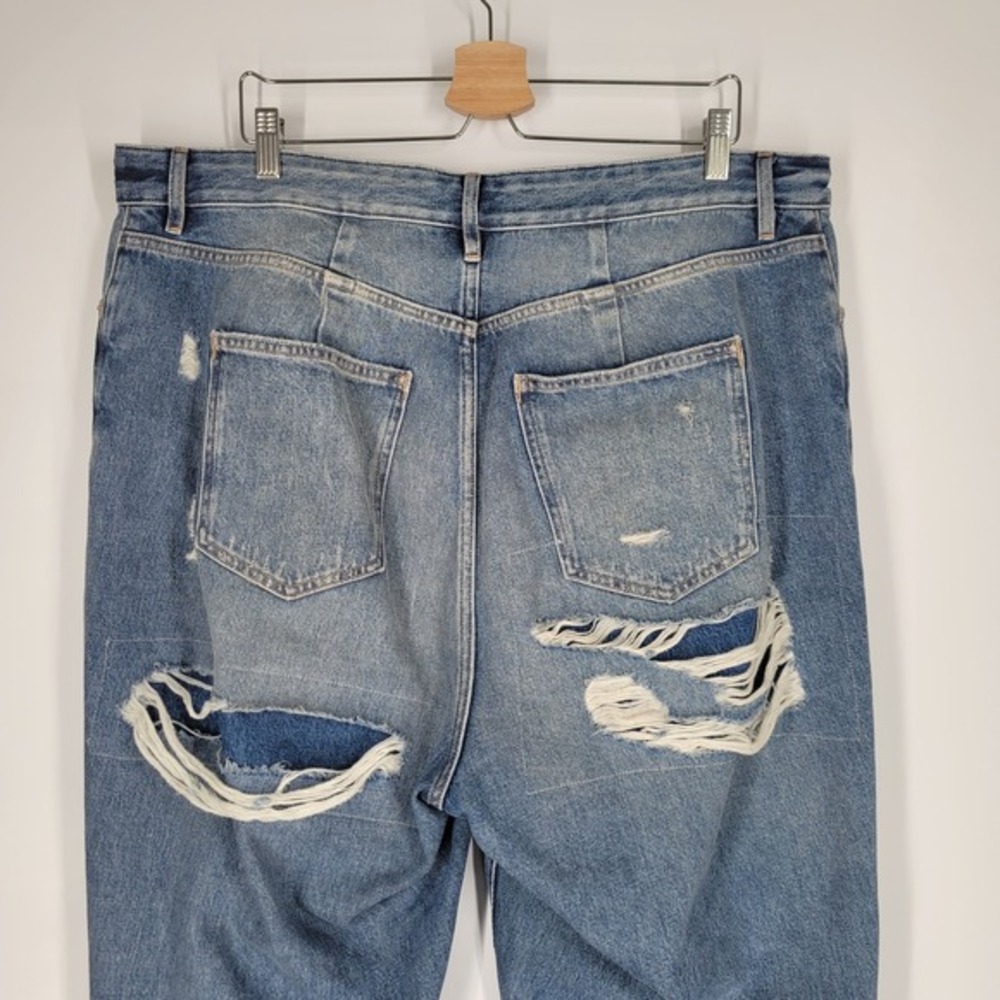 Good American The Khloe Jean Super High Rise Straight Distressed Blue‎ Sz 16 CUT - Picture 6 of 10